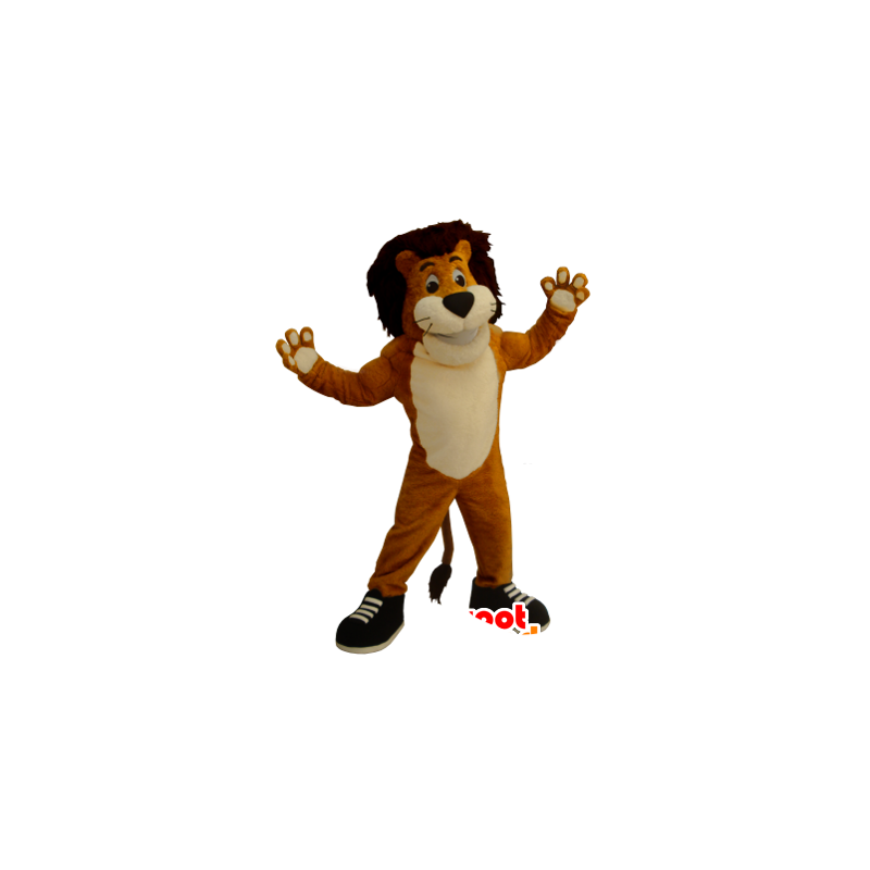 Orange løve maskot, sort og hvid - Spotsound maskot kostume Orange løve maskot, sort og hvid - Spotsound maskot kostume