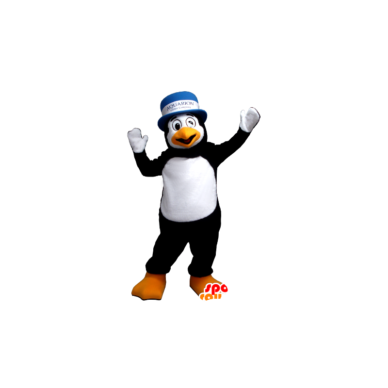Mascot pinguino bianco e nero con un cappello - MASFR21221 - Mascotte pinguino