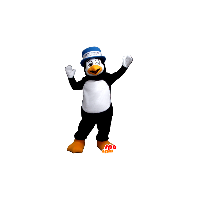 Mascotte de pingouin noir et blanc, avec un chapeau - MASFR21221 - Mascottes Pingouin