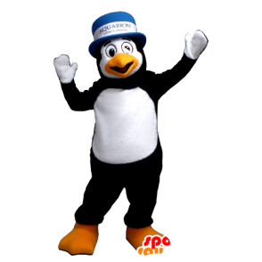 Mascot pingüino blanco y negro con un sombrero - MASFR21221 - Mascotas de pingüino