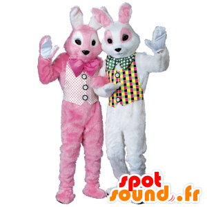 2 mascotte conigli rosa e bianco - MASFR21222 - Mascotte coniglio