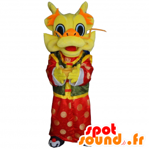 Mascotte de dragon chinois, jaune, rouge et vert - MASFR21226 - Mascotte de dragon