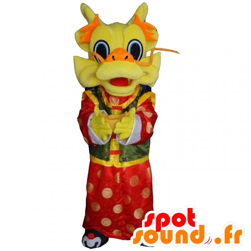 Drago mascotte cinese, giallo, rosso e verde - MASFR21226 - Mascotte drago