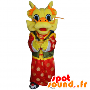 Chinese dragon mascot, yellow, red and green - MASFR21226 - Dragon mascot