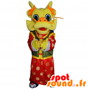 Chinesische Drachen-Maskottchen, gelb, rot und grün - MASFR21226 - Dragon-Maskottchen