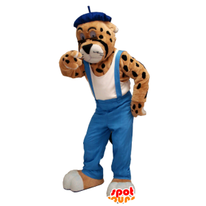 Leopard mascot, cheetah in overalls - MASFR21229 - Tiger mascots
