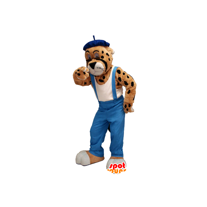 Leopard mascot, cheetah in overalls - MASFR21229 - Tiger mascots