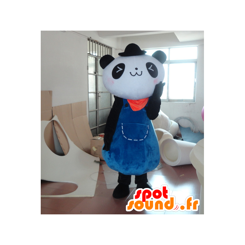 Mascot panda preto e branco em um vestido azul - MASFR21230 - pandas mascote