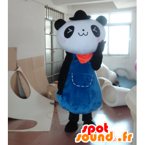Sort og hvid panda maskot i blå kjole - Spotsound maskot kostume