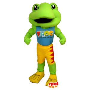 Mascot grønn frosk, gul og rød - MASFR21231 - Frog Mascot