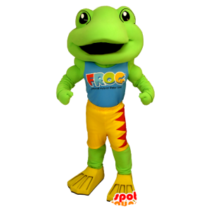 Mascotte de grenouille verte, jaune et rouge - MASFR21231 - Mascottes Grenouille