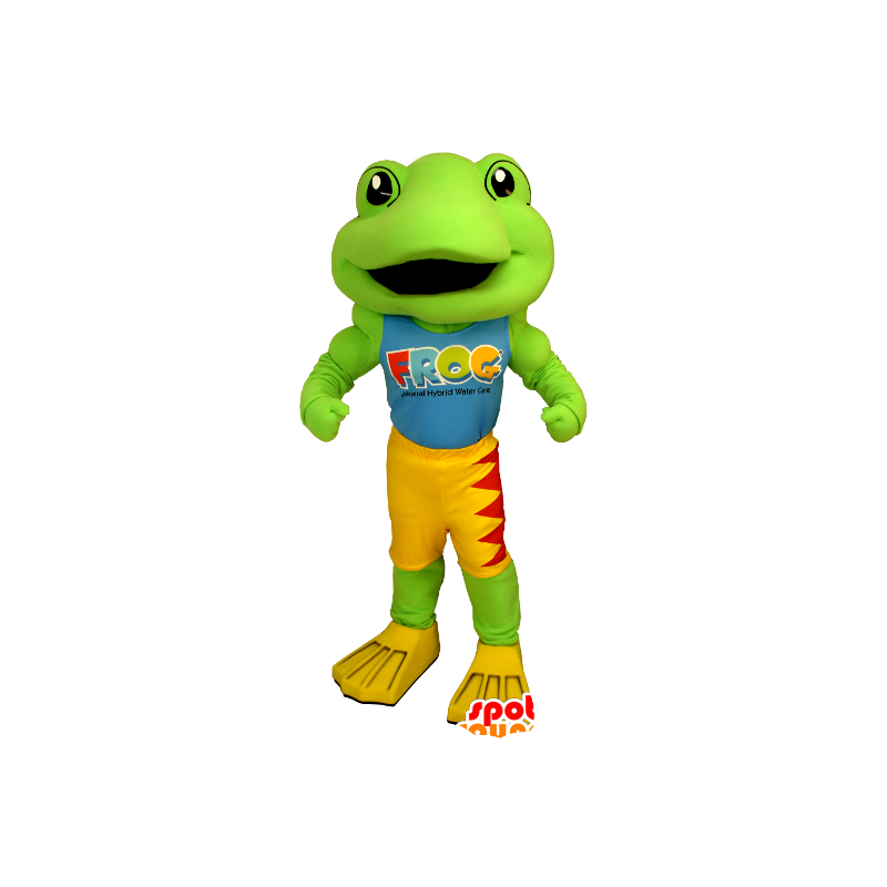 Mascot grønn frosk, gul og rød - MASFR21231 - Frog Mascot