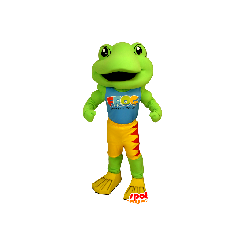 Mascotte de grenouille verte, jaune et rouge - MASFR21231 - Mascottes Grenouille