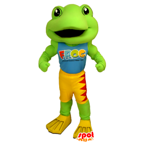 Mascot green frog, yellow and red - MASFR21231 - Mascots frog