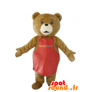 Brun bjørnemaskot med rødt forklæde - Spotsound maskot kostume