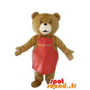 Hnědé medvěd maskot s červeným zástěru - MASFR21232 - Bear Mascot