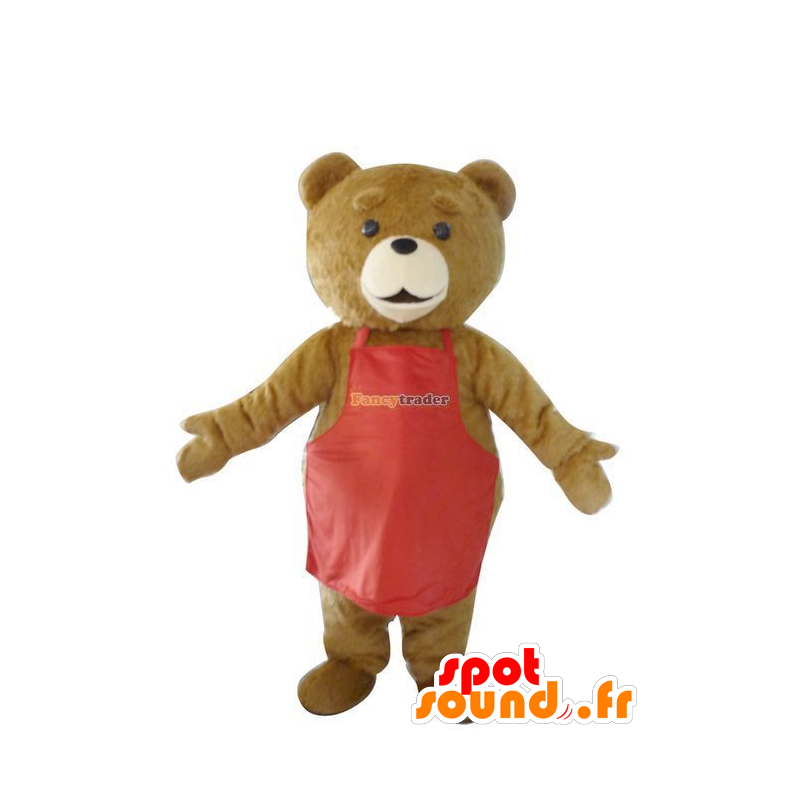Mascote urso de marrom com um avental vermelho - MASFR21232 - mascote do urso