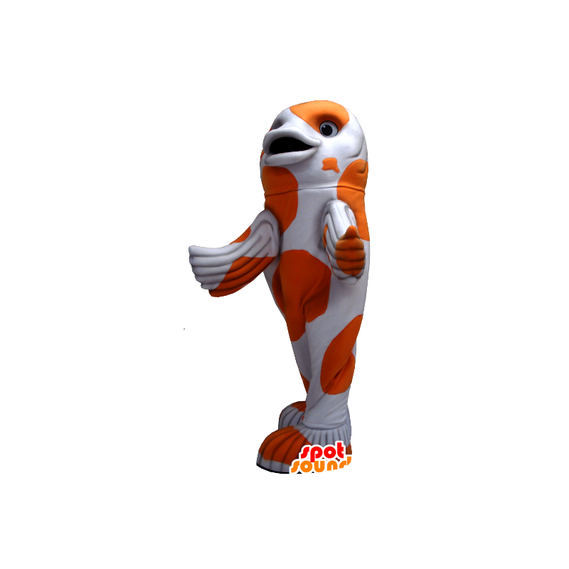 Hvid og orange fiskemaskot - Spotsound maskot kostume