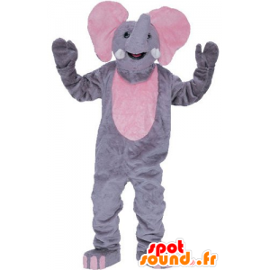 Maskotti harmaa ja vaaleanpunainen norsu, jättiläinen - MASFR21243 - Elephant Mascot