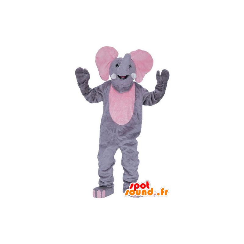 Grå og lyserød elefantmaskot, kæmpe - Spotsound maskot kostume
