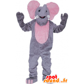 Mascotte d'éléphant gris et rose, géant - MASFR21243 - Mascottes Elephant