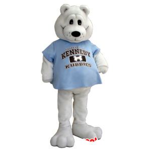 Isbjörnmaskot med en blå t-shirt - Spotsound maskot