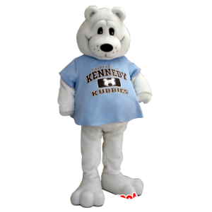 Mascotte d'ours blanc avec un t-shirt bleu - MASFR21246 - Mascotte d'ours