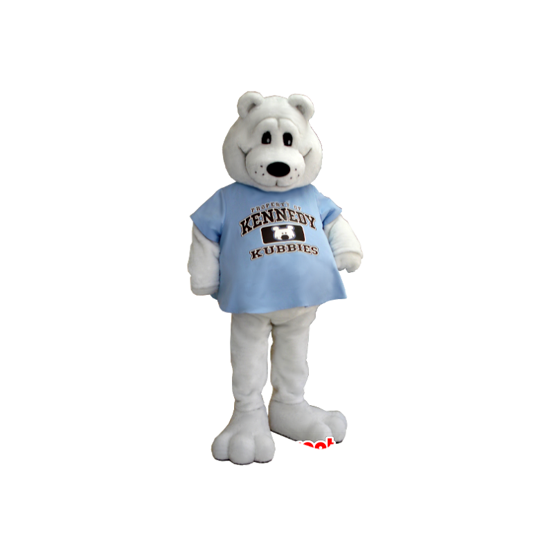 Mascot Urso polar com uma camisa azul - MASFR21246 - mascote do urso