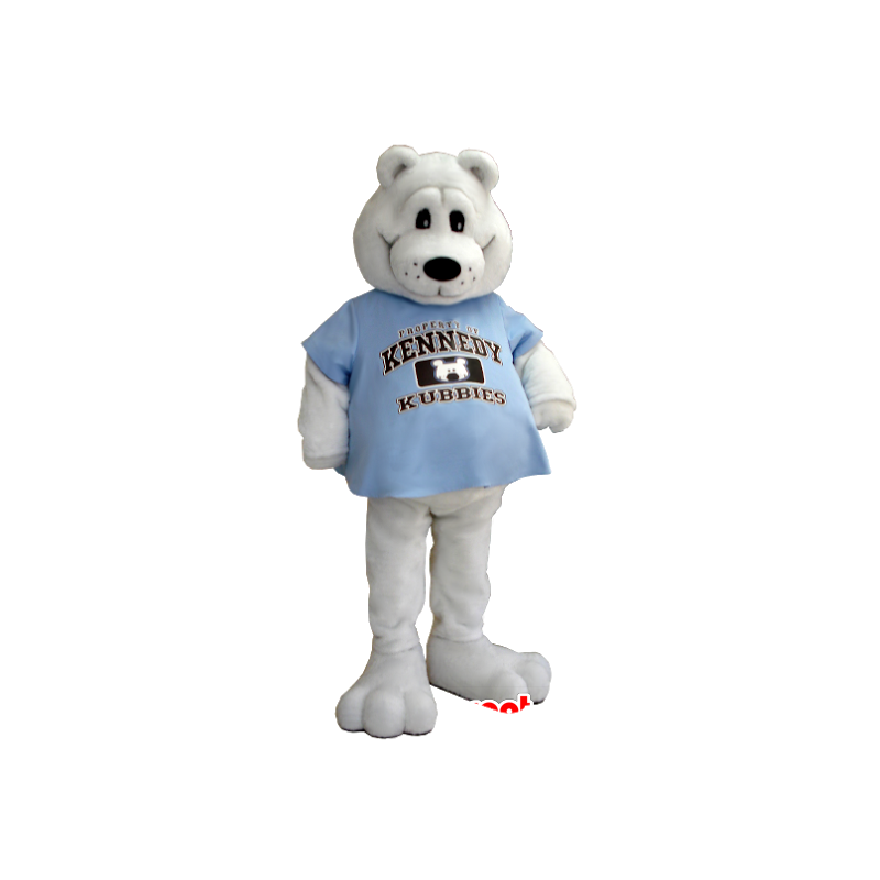 Polar Bear Mascot with a blue shirt - MASFR21246 - Bear mascot