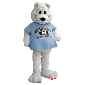 Mascotte d'ours blanc avec un t-shirt bleu - MASFR21246 - Mascotte d'ours