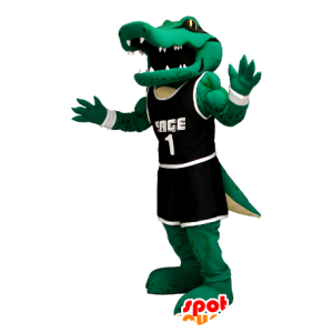 Zielony krokodyl maskotka czarny strój sportowy - MASFR21248 - krokodyle Mascot