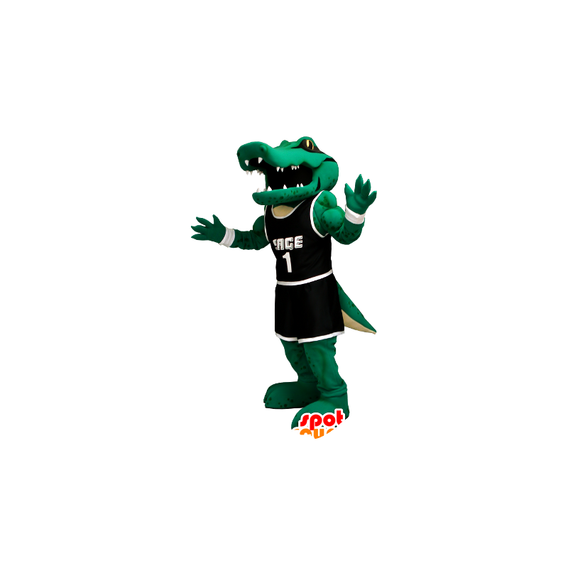 Mascotte de crocodile vert en tenue de sport noire - MASFR21248 - Mascotte de crocodiles