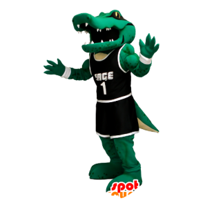 Green crocodile mascot black sports outfit - MASFR21248 - Mascot of crocodiles