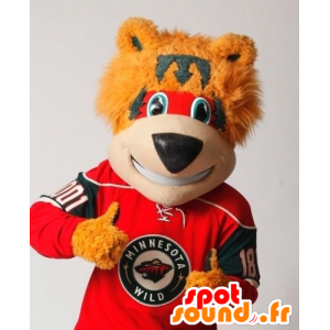 Mascotte d'ours orange, rouge et gris - MASFR21254 - Mascotte d'ours