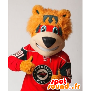 Orange, röd och grå björnmaskot - Spotsound maskot