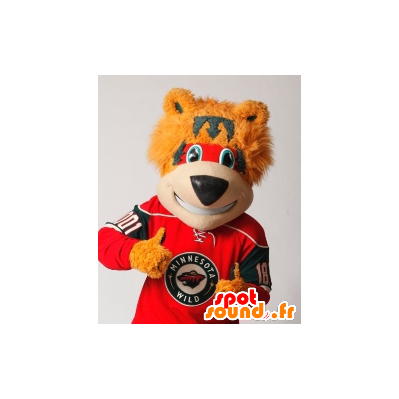 Bear mascot orange, red and gray - MASFR21254 - Bear mascot