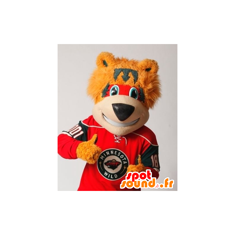 Oranssi karhu maskotti, punainen ja harmaa - MASFR21254 - Bear Mascot