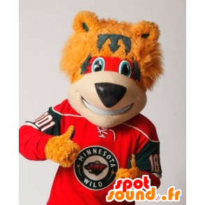 Bären-Maskottchen-orange, rot und grau - MASFR21254 - Bär Maskottchen