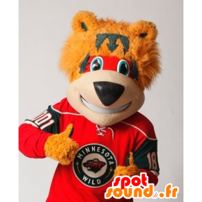 Orange, röd och grå björnmaskot - Spotsound maskot