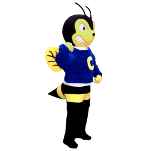 Mascotte gele en zwarte wesp, met agressieve lucht - MASFR21256 - Bee Mascot