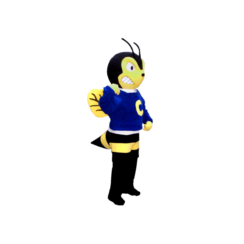 Mascot κίτρινο και μαύρο σφήκα, με επιθετική αέρα - MASFR21256 - Bee μασκότ