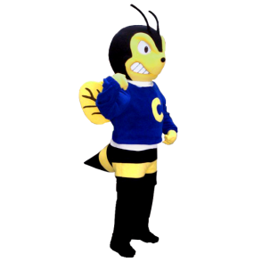 Mascotte gele en zwarte wesp, met agressieve lucht - MASFR21256 - Bee Mascot