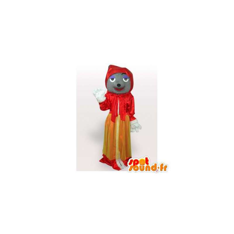 Ulvemaskot i rød ridehætte. Rødhætte kostume - Spotsound maskot