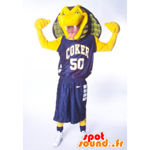 Snake mascot, yellow cobra, green and blue - MASFR21271 - Mascot snake