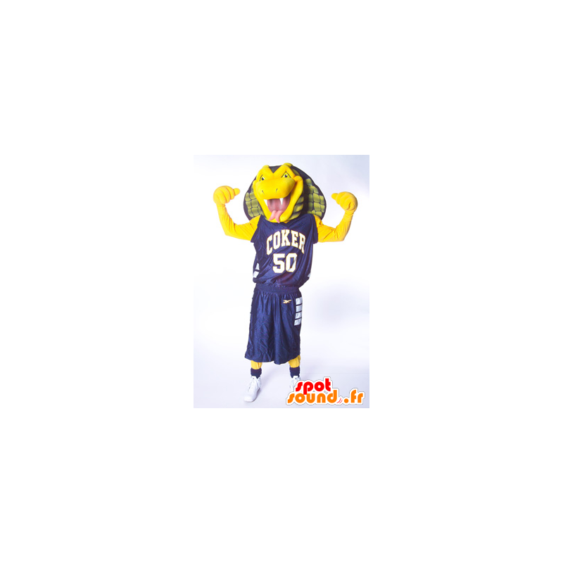 Snake mascot, yellow cobra, green and blue - MASFR21271 - Mascot snake