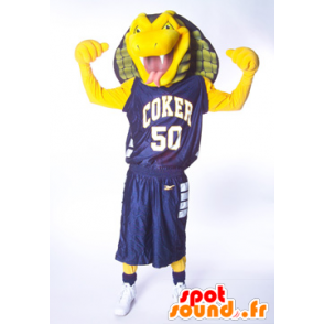 Snake mascot, yellow cobra, green and blue - MASFR21271 - Mascot snake