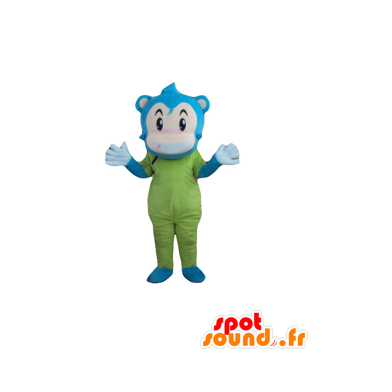 Monkey mascot, blue snowman, beige and green - MASFR21274 - Mascots monkey