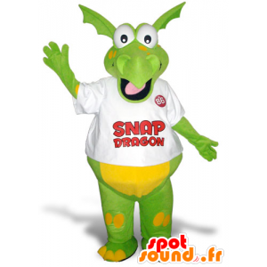 Mascotte de dragon vert et jaune, rigolo et coloré - MASFR21276 - Mascotte de dragon