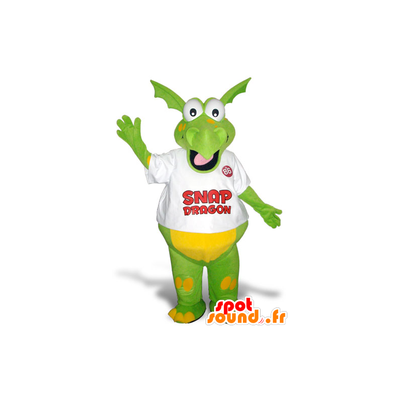 Drago verde mascotte e giallo, divertente e colorato - MASFR21276 - Mascotte drago