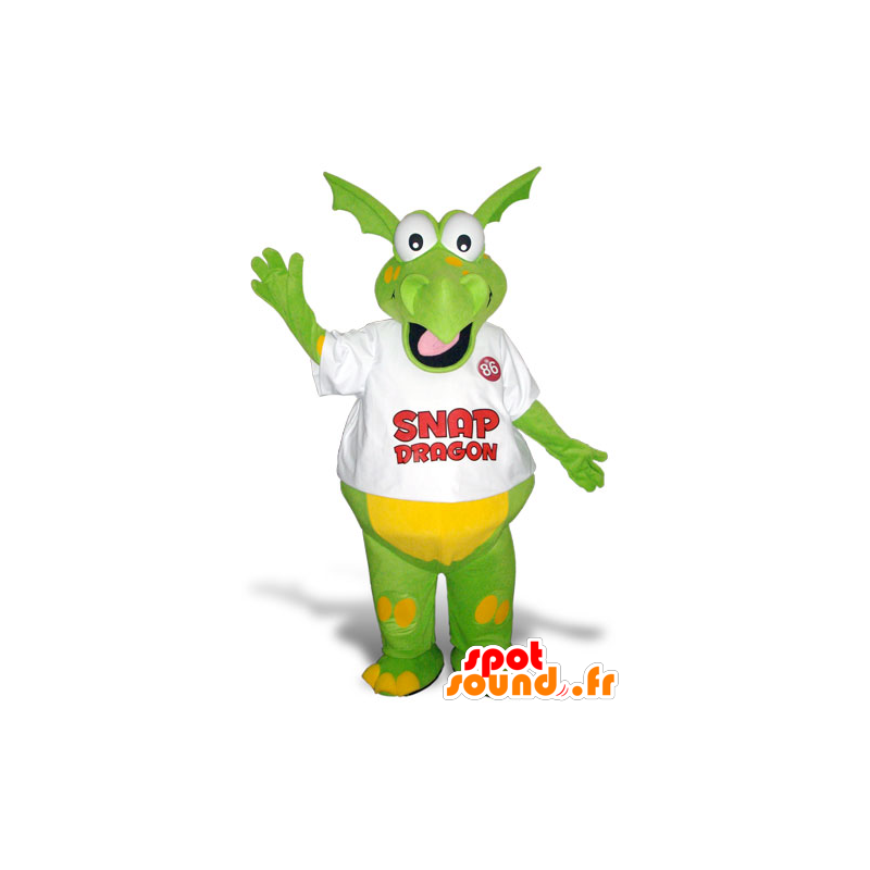 Mascote dragão verde e amarelo, divertimento e colorido - MASFR21276 - Dragão mascote
